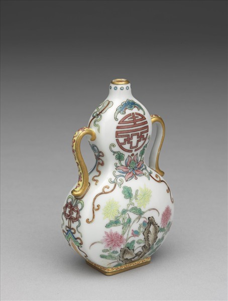 琺瑯彩花卉紋雙耳葫蘆扁瓶