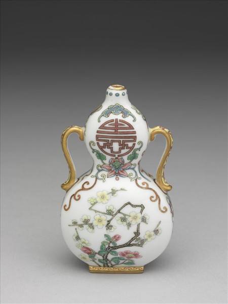 琺瑯彩花卉紋雙耳葫蘆扁瓶