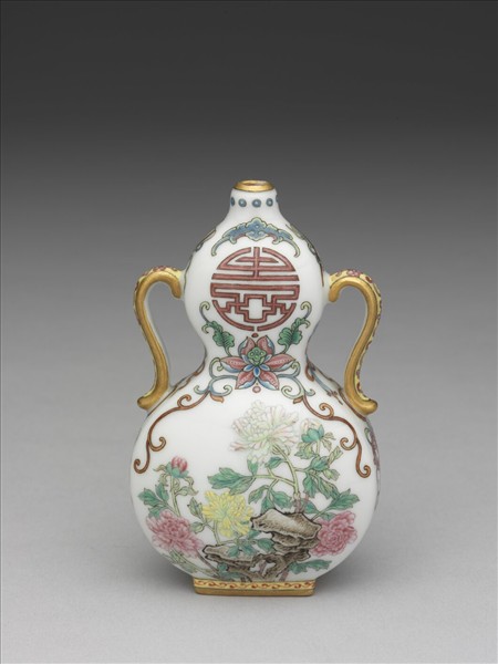 琺瑯彩花卉紋雙耳葫蘆扁瓶