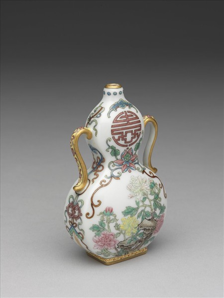 琺瑯彩花卉紋雙耳葫蘆扁瓶