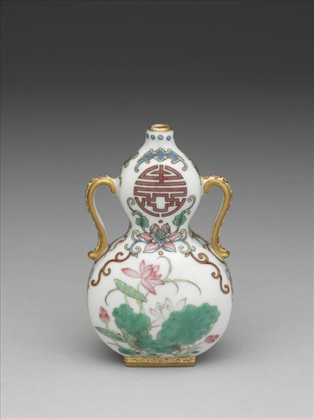 琺瑯彩花卉紋雙耳葫蘆扁瓶