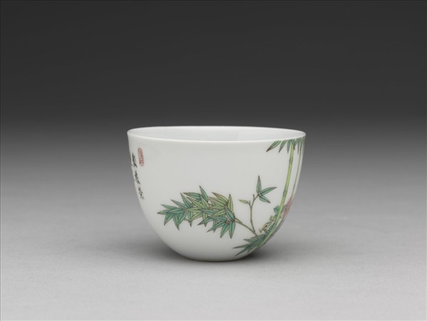 琺瑯彩綠竹詩意酒鍾