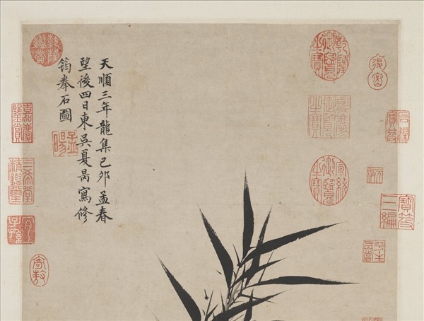 明夏昺畫修筠拳石　軸