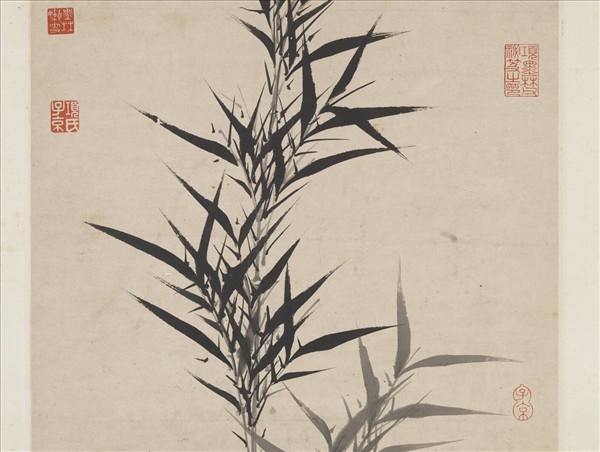 明夏昺畫修筠拳石　軸