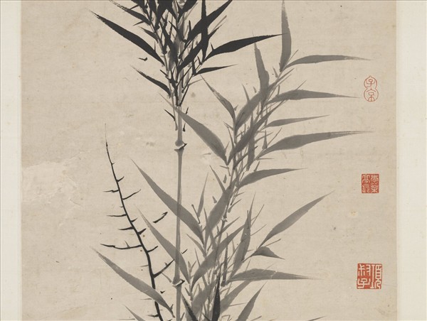 明夏昺畫修筠拳石　軸