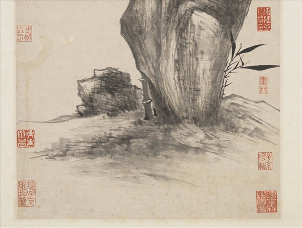 明夏昺畫修筠拳石　軸