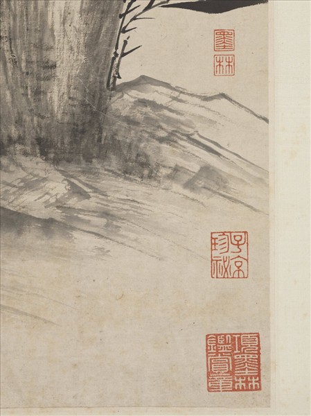 明夏昺畫修筠拳石　軸