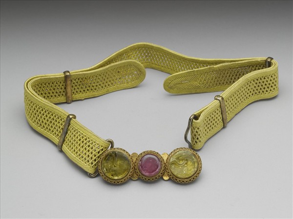 銅鍍金鑲黃晶碧璽帶扣