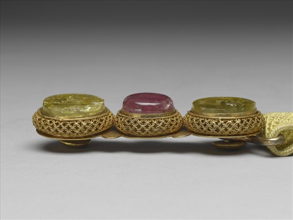 銅鍍金鑲黃晶碧璽帶扣