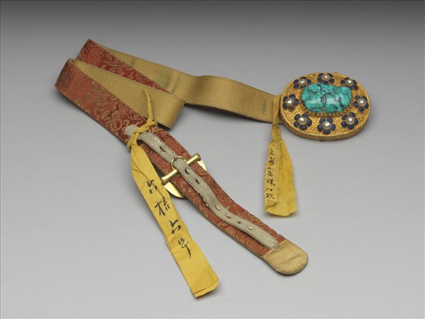 銀鍍金鑲松石珍珠帶扣