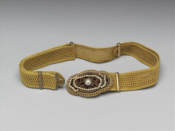 銀鍍金鑲茄楠珍珠帶扣