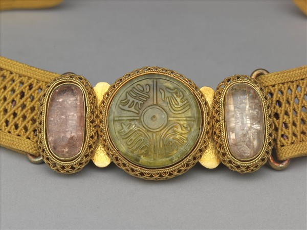 銀鍍金鑲碧璽帶扣