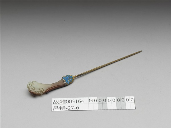 銀鍍金嵌玉龍首簪