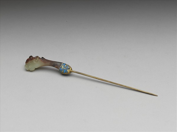 銀鍍金嵌玉龍首簪