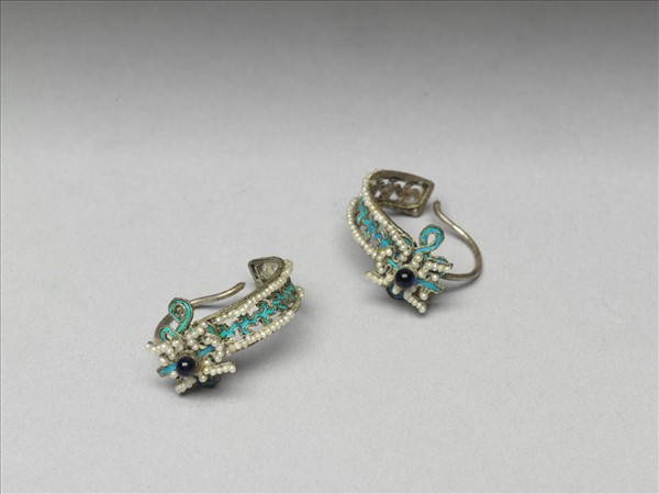 銀點翠嵌珠寶壽字耳環