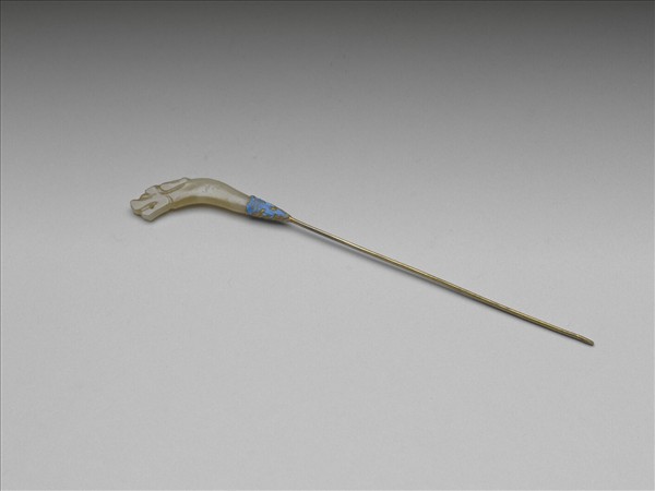 銀鍍金嵌玉龍首簪