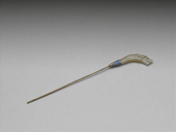 銀鍍金嵌玉龍首簪