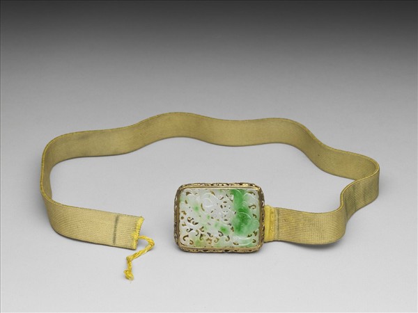 銀鍍金嵌翠玉帶扣