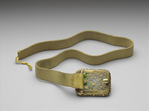 銀鍍金嵌翠玉帶扣