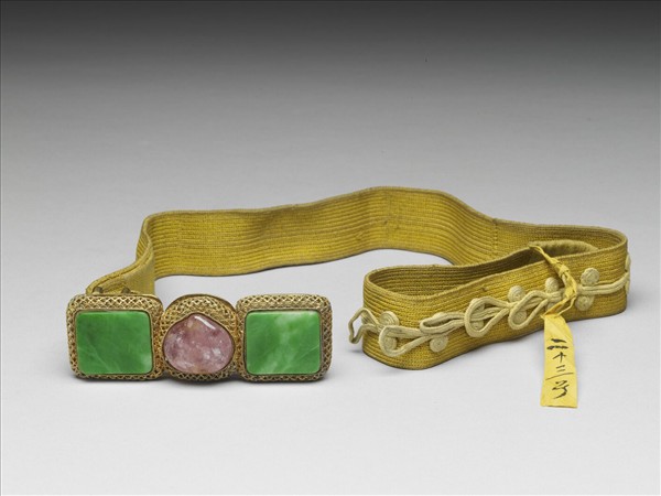 銀鍍金嵌翠玉碧璽帶扣