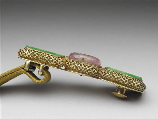 銀鍍金嵌翠玉碧璽帶扣