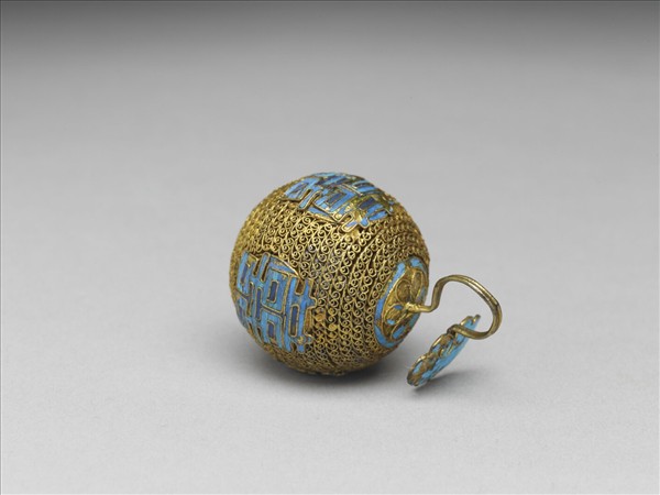 銅鍍金纍絲點翠囍字鈕子