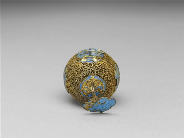 銅鍍金纍絲點翠囍字鈕子