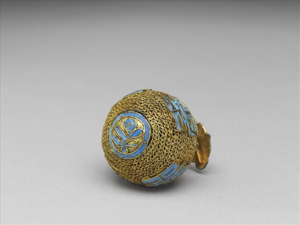 銅鍍金纍絲點翠囍字鈕子