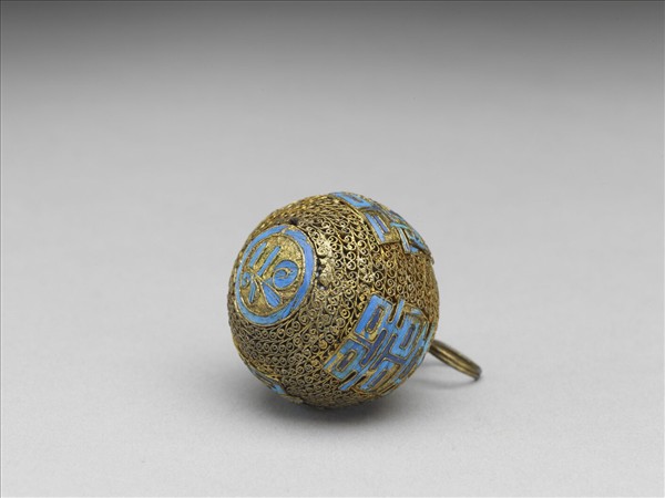 銅鍍金纍絲點翠囍字鈕子