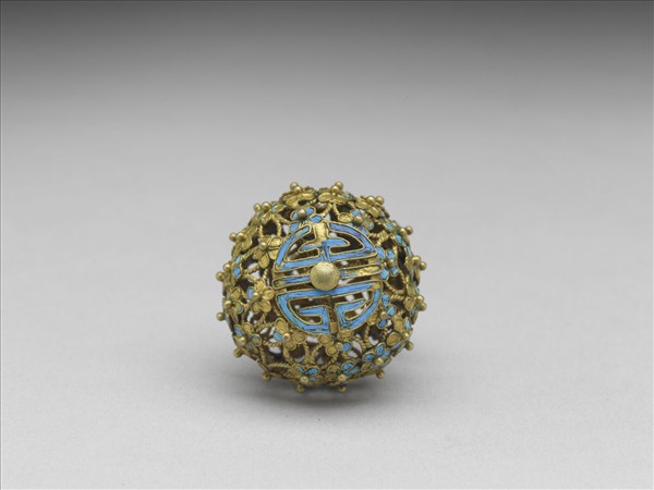 銅鍍金點翠百花團壽鈕子