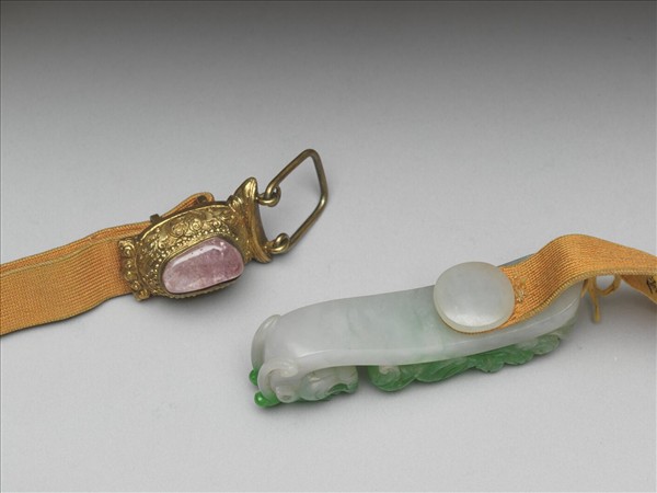 銀鍍金嵌碧璽帶扣