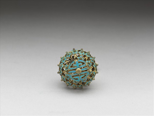 銅鍍金點翠百花團壽鈕子