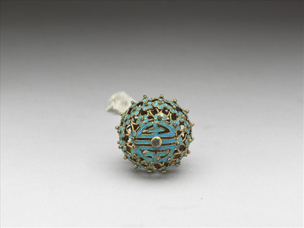 銅鍍金點翠百花團壽鈕子