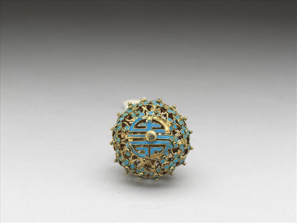 銅鍍金點翠百花團壽鈕子