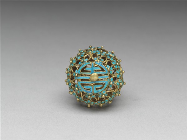 銅鍍金點翠百花團壽鈕子