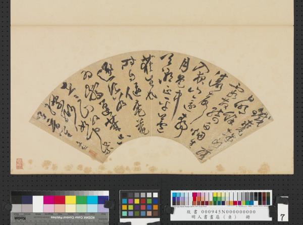 明人書畫扇（貞）　冊　明文彭草書七言詩