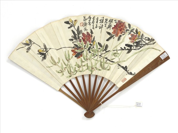 民國陳衡恪花卉松壽並楷書七言古詩　成扇　花卉松壽