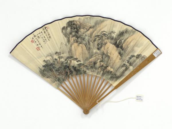 民國祁昆松瀑圖朱汝珍行楷書夜歸鹿門歌　成扇