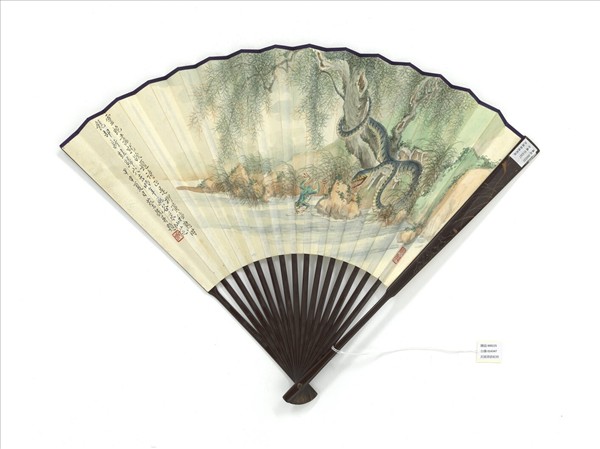 民國蔡銑蛇蛙並書董其昌臨黃庭經跋語　成扇