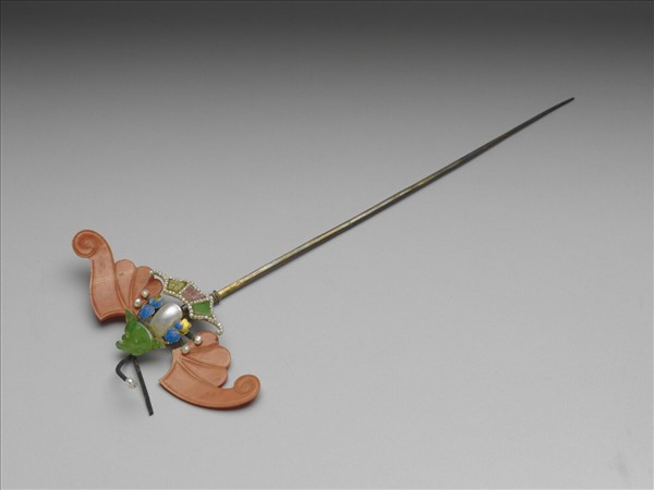 珊瑚翠玉嵌珠蝙蝠簪