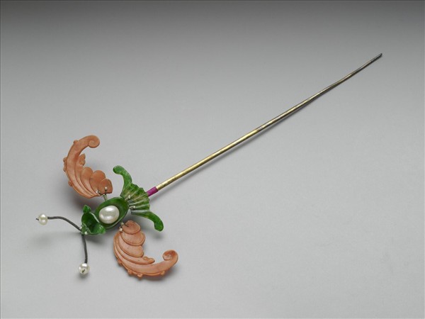 珊瑚翠玉嵌珠蝙蝠簪