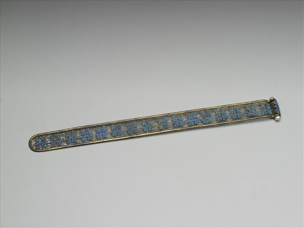 銅鍍金點翠鏤空囍字扁方