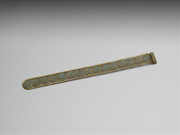 銅鍍金點翠鏤空團壽扁方