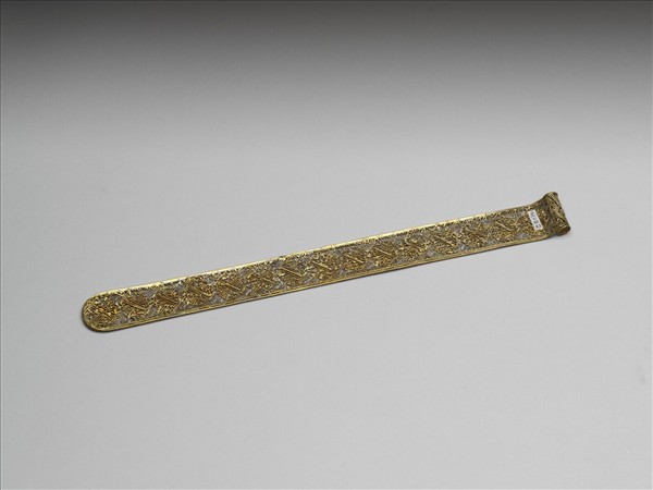 銅鍍金點翠鏤空團壽扁方