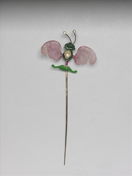 翠玉嵌珠蝙蝠簪