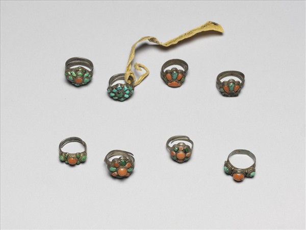 銀嵌珊瑚松石戒指