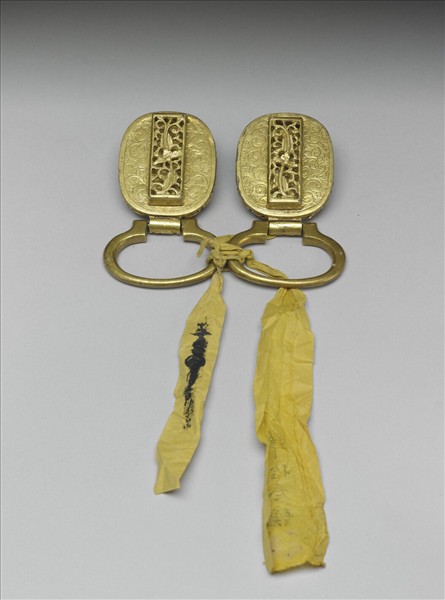 銅鍍金鑲翠玉帶扣