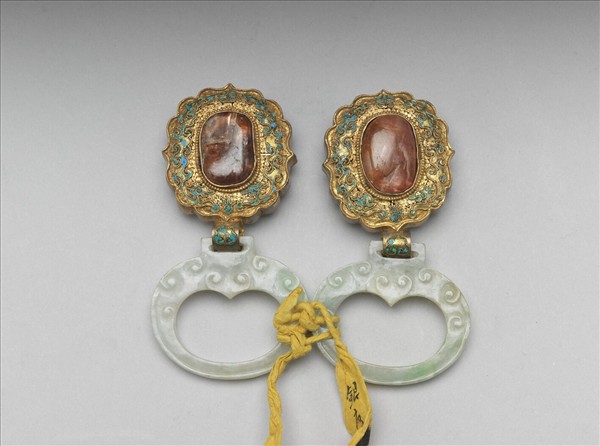 銀鍍金嵌碧璽帶板