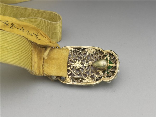 銅鍍金嵌碧璽珠玉帶扣涼帶