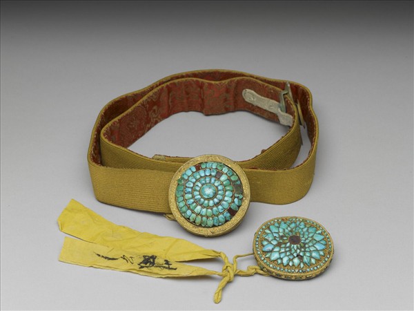 銀鍍金嵌綠松石帶扣涼帶